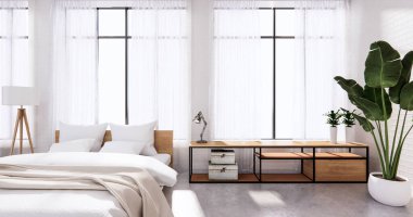 Yatak odasının içinde bilgisayar ve ofis aletleri olan bir çatı katı tarzı. 3B görüntüleme