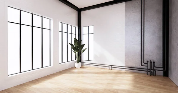 Interiér Loft Styl Bílou Cihlovou Stěnou Design Dřevěné Podlahy Vykreslování — Stock fotografie
