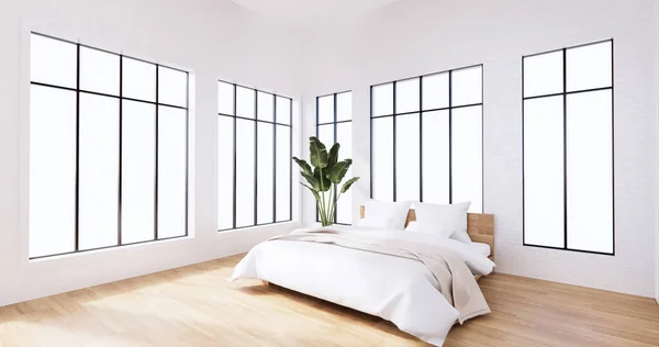 Bedroom interior loft style white wall brick. 3D rendering