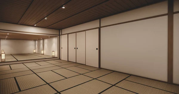 Κενό Σπίτι Αίθουσα Πάτωμα Tatami Βήματα Λευκό Δωμάτιο Τροπικό Στυλ — Φωτογραφία Αρχείου