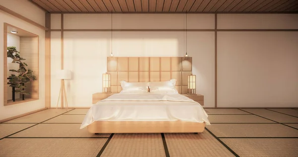 Ruang Tidur Putih Desain Jepang Ruang Tropis Interior Dan Lantai — Stok Foto