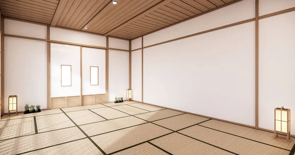 Sala Yoga Vuota Interna Con Tatami Stuoia Floor Rendering — Foto Stock