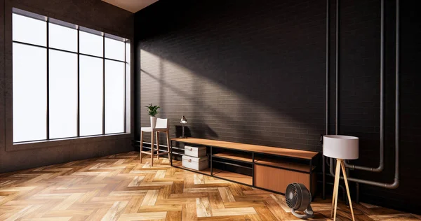 Mueble Interior Del Loft Ladrillo Negro Habitación Diseños Mínimos Renderizado —  Fotos de Stock