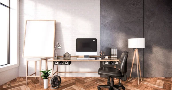 Stile Loft Interno Computer Strumenti Ufficio Sulla Scrivania Calcestruzzo Stanza — Foto Stock