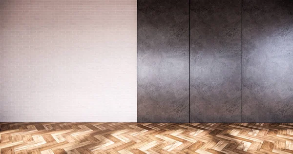 木制地板混凝土墙设计的室内阁楼风格 3D渲染 — 图库照片