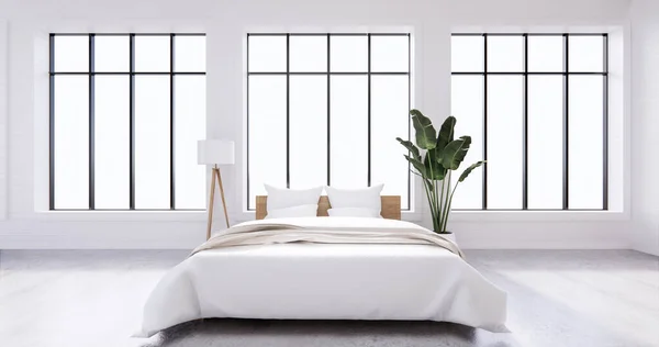 Bedroom interior loft style white wall brick. 3D rendering