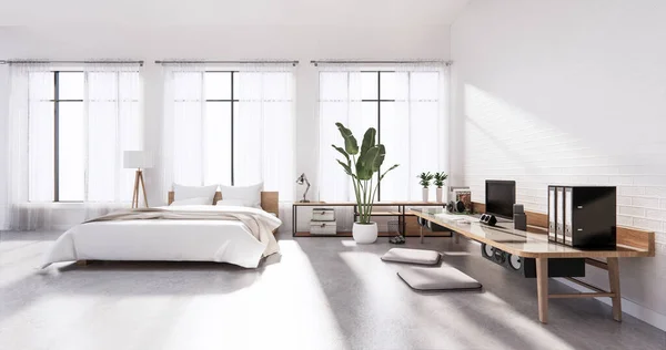 Quarto Interior Estilo Loft Com Computador Ferramenta Escritório Mesa Renderização — Fotografia de Stock