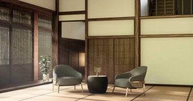 Batı tarzı oda, oturma odasında eski bir Japon tarzında küçük bir kanepesi olan bir Japon odasıdır. 3d oluşturma