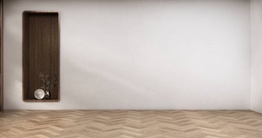 Boş oda rafları Zen tarzı ve dekorasyon ahşap tasarımı, Toprak tonlama 3D