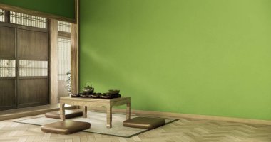 Boş - temiz yeşil modern oda Japon tarzı 3D görüntüleme