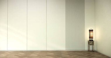 İskandinav boş odası Japon hissine sahip olmak için tasarlandı modern japandi oda 3D görüntüleme