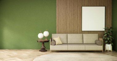 Green Modern room interior wabisabi style and sofa and decoration japanese.3D rendering