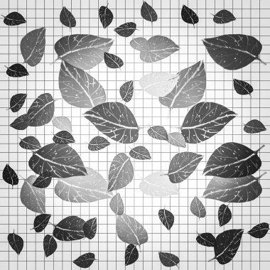 kafesteki bir not defteri sayfasının arka planında farklı renk ve tonların düşen yaprakları