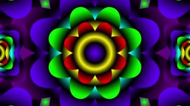 Çok renkli kaleydoskop dizisi şablonları. 4k soyut hareket grafikleri. Fraktal animasyon. Güzel parlak bir süs. Kusursuz döngü