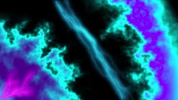 Cartoon Lightning Flashes Background Turbulent Distortions Blue Hues Outer Space — Stock Video