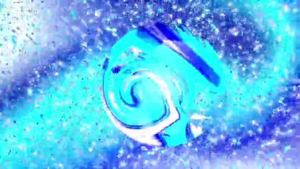 青い色合いの背景にきらめくドットで乱流の流れを持つ回転球 アブストラクトモーショングラフィックス フラクタルアニメーション 美しい明るい飾り エンドレスサイクル — ストック動画