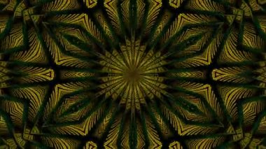 Siyah arka planda dönen çok renkli kaleydoskopların desenleri. Soyut hareket grafikleri. Fraktal animasyon. Güzel parlak bir süs. Sonsuz döngü