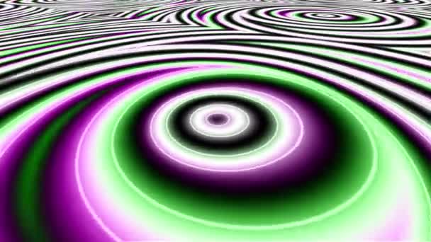 Светящиеся Круглые Волны Фиолетовых Зеленых Оттенков Перспективе — стоковое видео