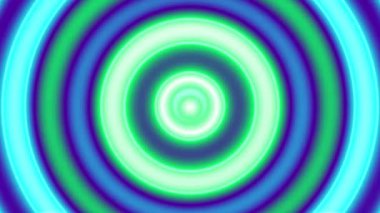 Mavi ve yeşil renkli daireler çerçevenin merkezinden genişler. Sonsuz döngü.
