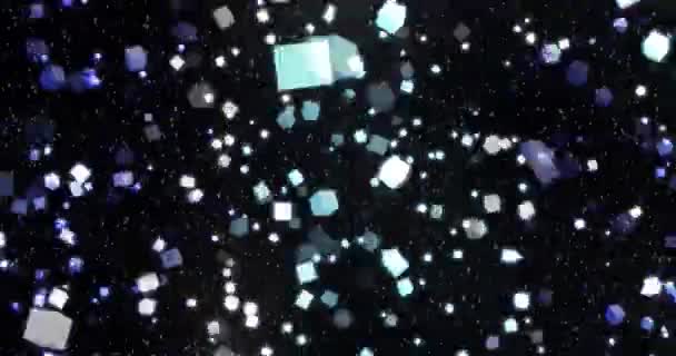 Блестящие Светящиеся Кубики Льда Голубых Оттенков Летят Зрителю — стоковое видео