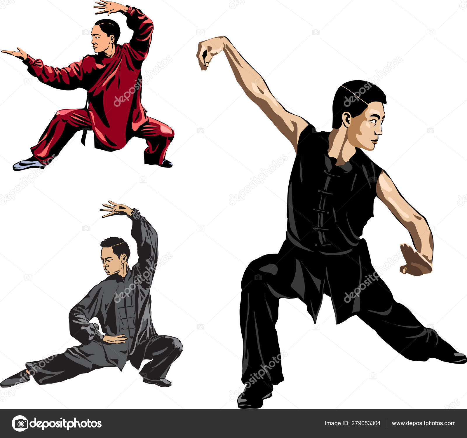 Wushu Kung Taekwondo Men Show Posture Fighting Stance Wushu Slow