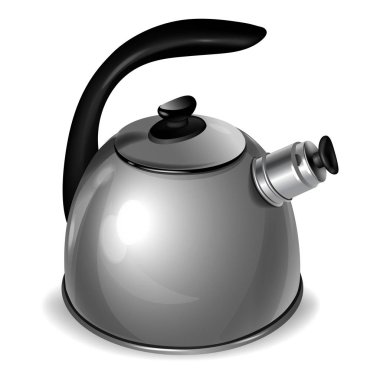 Metal su ısıtıcısı beyaz arka plan üzerinde izole. Çaydanlık. Chai, ne oldu? Vektör çizimi