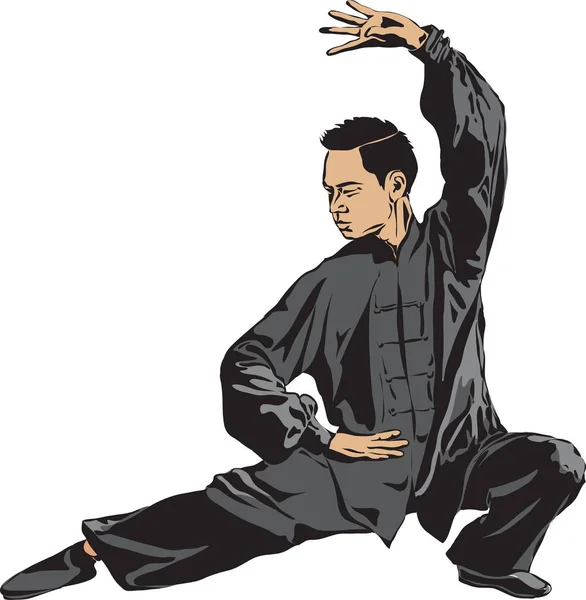 Homme Montrant Position Rack Wushu Art Wushu Illustration Vectorielle — Image vectorielle