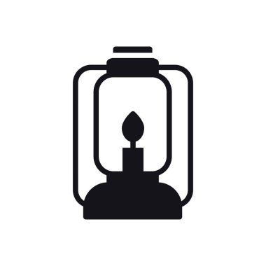 Kamp fener simgesi. Parlayan yangın fitil ile kandil. Hiking turist için kolu gaz lambası.