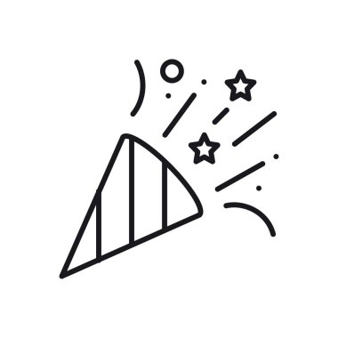 Konfeti, tinsel simgesi. Düşen küçük parçalar. Parti kutlama doğum günü tatil olay karnaval şenlikli. İnce çizgi parti temel öğesi simgesi. Vektör Lineer tasarım. Resimde. Sembolleri. Kutlama.