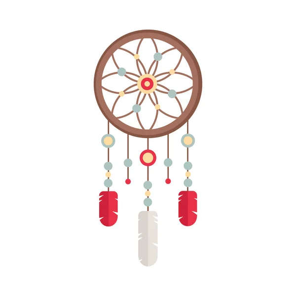 Dreamcatcher 宝石和羽毛。民族部落波西米亚梦想捕手护身符. — 图库矢量图片