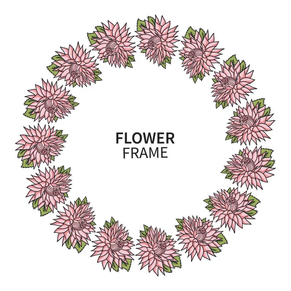 Chrysanthemenblumenrahmen. Blumenkranz-Druck für Grußkarte und Einladung. schöner Strauß mit rosa Astern. Hochzeit, Muttertag und andere Feiertage. — Stockvektor