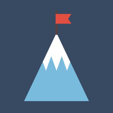Bayrak düz simgesi ile dağın tepesine. Hedef iş elde.
