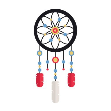 Değerli taşlar ve tüyleri ile düş kapanı. Etnik kabile Boho Dream Catcher tılsım.