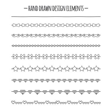 Hipster fırçalar. Sınır. Elle çizilmiş çizgi kenarlık kümesi. Tasarım öğesi. Geometrik moda desen tasarımı için. Trendy Doodle stili.
