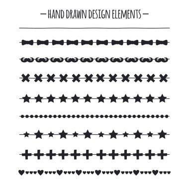 Hipster fırçalar. Sınır. Elle çizilmiş çizgi kenarlık kümesi. Tasarım öğesi. Geometrik moda desen tasarımı için. Trendy Doodle stili.