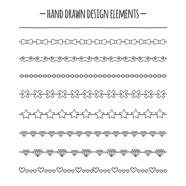 Hipster Brushes. Border. Hand Drawn Line Border Set. Design Element. Geometric Fashion Pattern for Design. Trendy Doodle Style. — Stock Vector