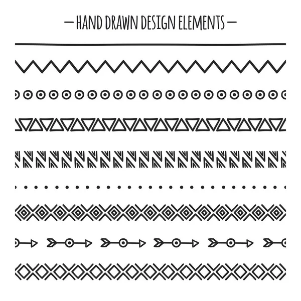 Tribal brushes. Border. Ethnic hand drawn vector line border set. Design element. Native brushes. Aztec geometric vintage fashion pattern for design. Trendy doodle style. — Stock Vector