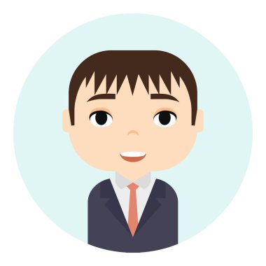 Gülümseyen yüzler ile adam Avatar. Erkek çizgi film karakteri. İş adamı. Yakışıklı insanlar simgesi. Ofis çalışanları.