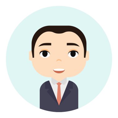 Gülümseyen yüzler ile adam Avatar. Erkek çizgi film karakteri. İş adamı. Yakışıklı insanlar simgesi. Ofis çalışanları.