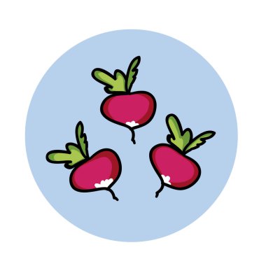 Turp el çekilmiş simgesi. Çizgi film sebze. Sağlıklı vejetaryen ürün. Taze çiftlik pazar sebze.