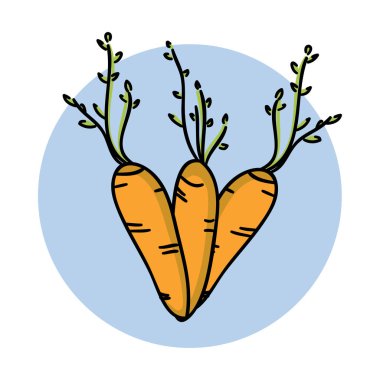 Havuç el çekilmiş simgesi. Çizgi film sebze. Sağlıklı vejetaryen ürün. Taze çiftlik pazar sebze.