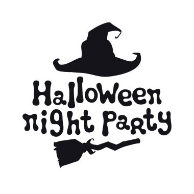 Cadılar Bayramı partisi. Halloween tema. Handdrawn yazı ifade cadı şapka ile. Cadılar Bayramı için tasarım öğesi. Vektör el yazısı hat alıntı.