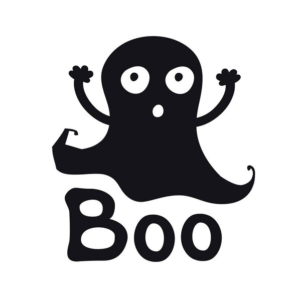 Boo. Ghost time. Halloween theme. Handdrawn lettering phrase. Design element for Halloween. Vector handwritten calligraphy quote.