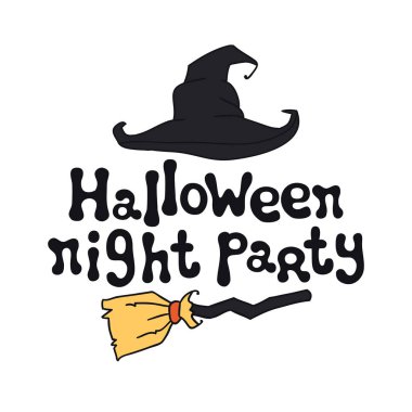 Cadılar Bayramı partisi. Halloween tema. Handdrawn yazı ifade cadı şapka ile. Cadılar Bayramı için tasarım öğesi. Vektör el yazısı hat alıntı.