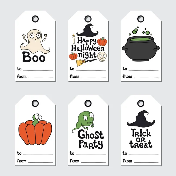 Halloween gift tags. Printable tags collection. Handdrawn lettering phrase. Label. Design element for Halloween. — Stock Vector