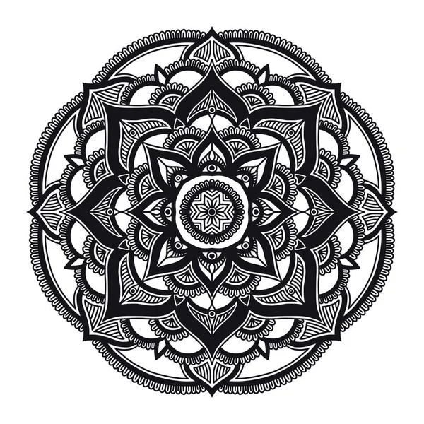 Mandala. Circle ethnic ornament. Hand drawn traditional indian round element. Spiritual meditation yoga henna theme. Unique print. Template for coloring. — Stock Vector