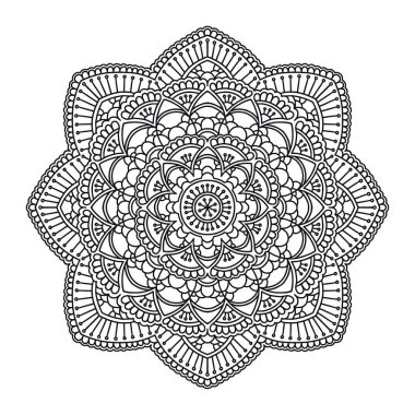 Mandala. Daire etnik süsleme. Elle çizilmiş geleneksel Hint yuvarlak öğe. Manevi meditasyon yoga kına tema. Benzersiz baskı. Şablon boyama.