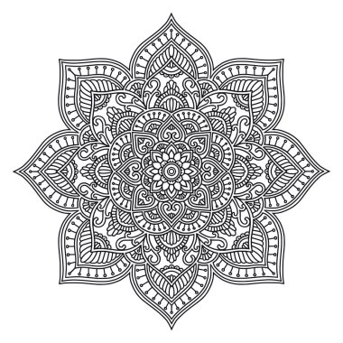 Mandala. Daire etnik süsleme. Elle çizilmiş geleneksel Hint yuvarlak öğe. Manevi meditasyon yoga kına tema. Benzersiz baskı. Şablon boyama.