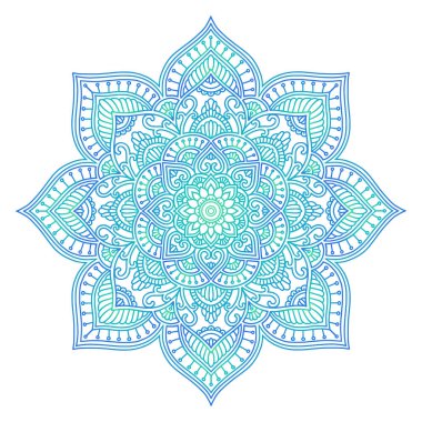 Degrade mandala. Daire etnik süsleme. Elle çizilmiş geleneksel Hint yuvarlak öğe. Manevi meditasyon yoga kına tema. Benzersiz baskı. Tasarım şablonu.