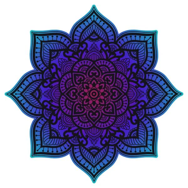 Mandala gradiente. Cerchio ornamento etnico. Elemento rotondo tradizionale indiano disegnato a mano. Meditazione spirituale yoga hennè tema. Stampa unica. Modello per il design . — Vettoriale Stock